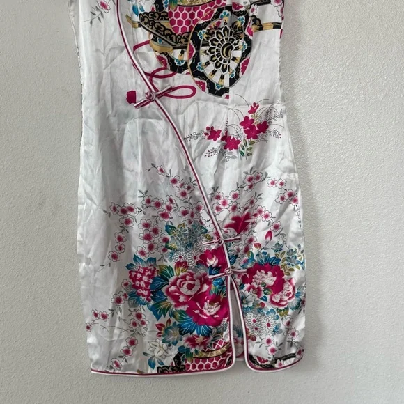 Asian Style TUNIC DRESS 100% Silk Fan Floral Pattern Made In Vietnam XS S M - Picture 2 of 11